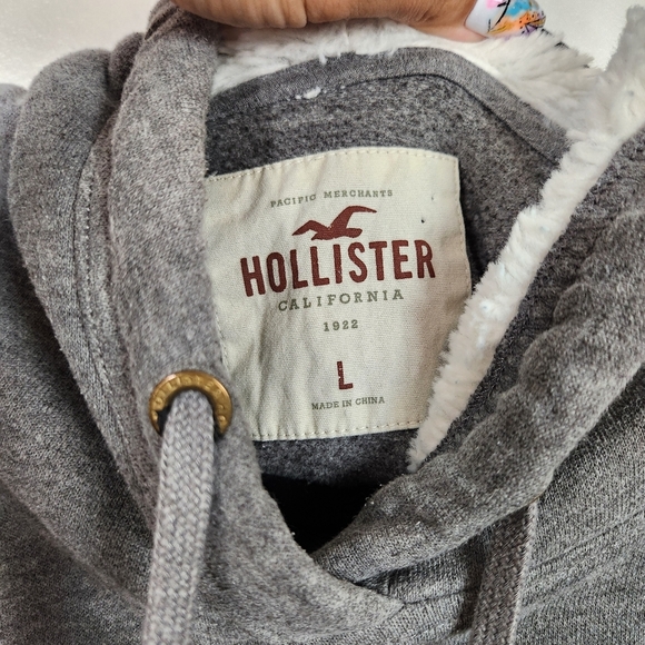Hollister Cropped Oversized Sweatshirt Hoodie Sherpa Teddy Hood Size Large Comfy - Picture 6 of 8